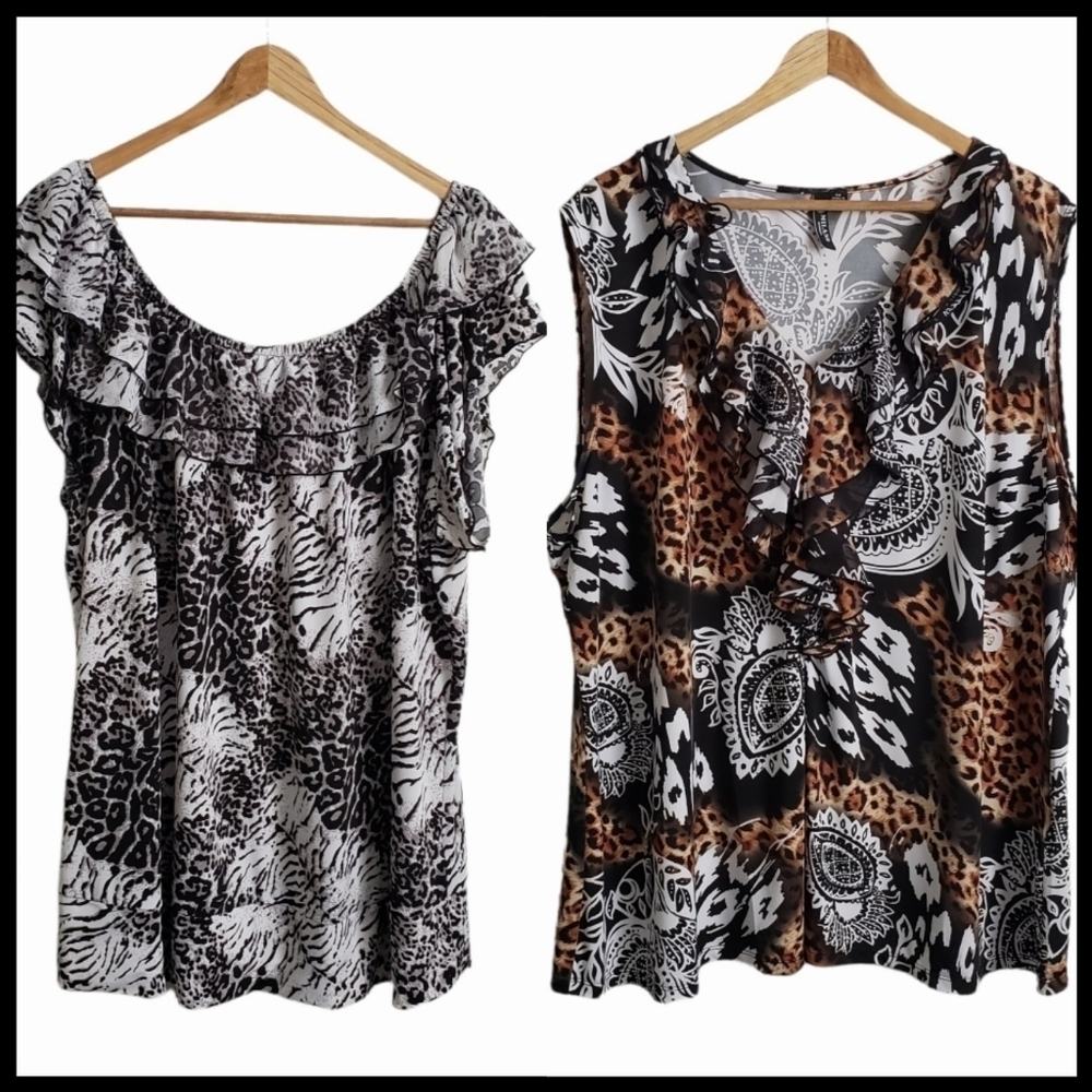 Milano Animal Print Set Of Two Abstract Blouses Size 3X